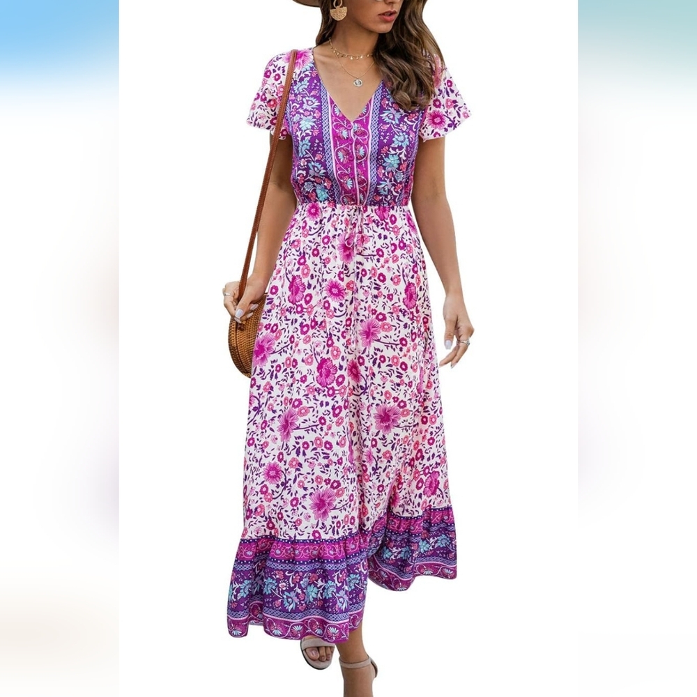 Floral Pink and Purple Maxi Dress